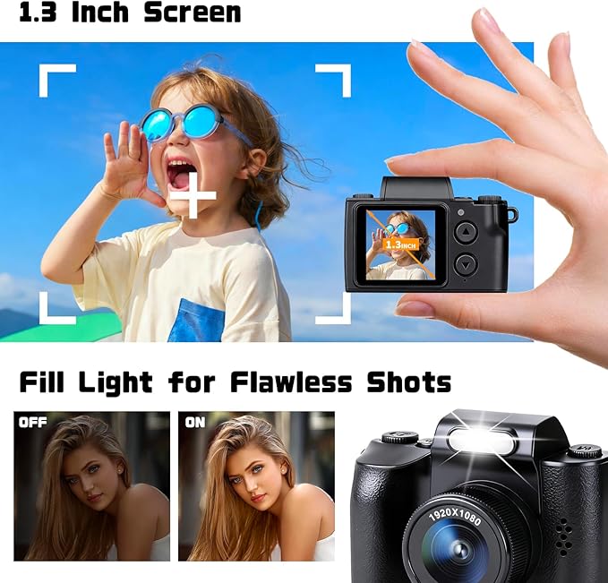 Mini Keychain Camera, FHD 1080p 48MP Mini Digital Camera with 32GB SD Card, 1.3" HD Display, 100 Mins Battery Life Small for Travel Study Recording-Black