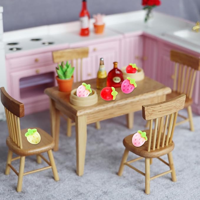 100 Pieces Colorful Tiny Strawberry for Dollhouse Miniatures Resin Food for Crafts Mini Strawberry for Dollhouse Mini Kitchen Micro Landscaping Decoration