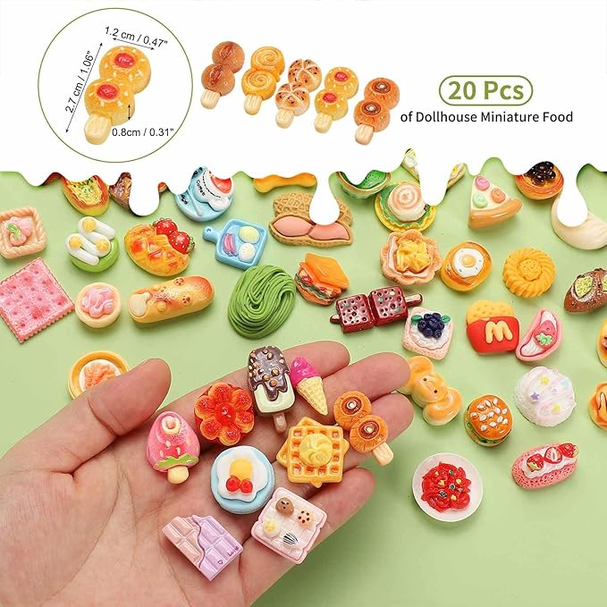 Dollhouse Miniature Food, Cute Mixed Grilled Skewer Bread Figures Toys Mini Resin Foods Trinkets for Pretend Play Kitchen Cooking Game & Doll House Decor (Mixing Colors, 20pcs)