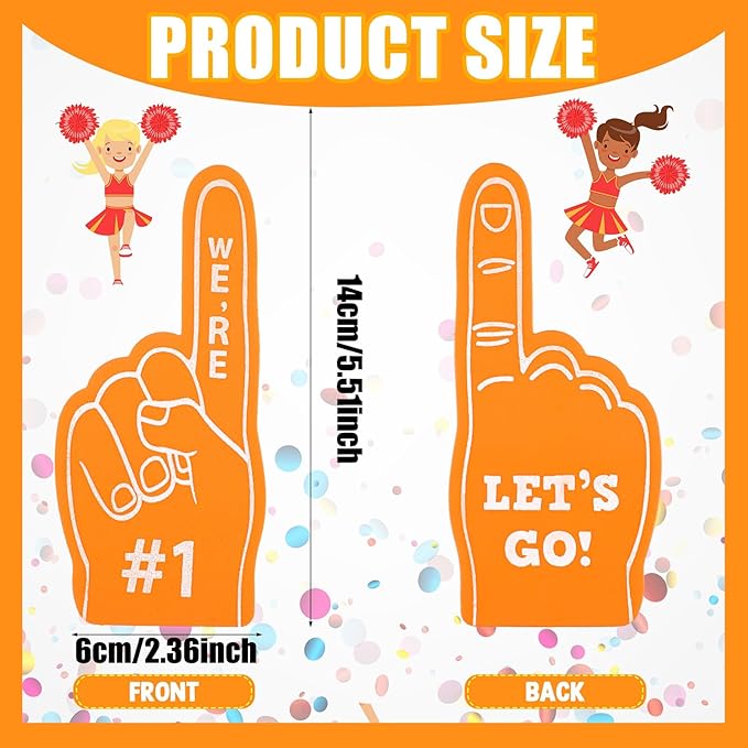 Sinmoe 24 Pcs Mini Foam Finger Baseball Fan Mini Foam Finger, We're #1 Sports Themed Party Supplies for Baseball Hockey Football Basketball Events Team Gifts(Orange)