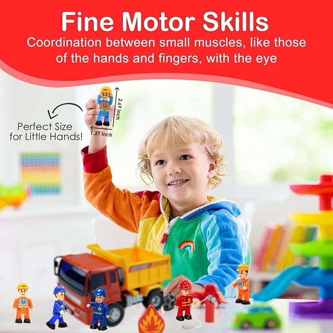 FUNERICA Toy Figures & Playsets - Firefighter, Police, Sanitation, Construction Worker - Play People Figures for Toddlers & Kids - Little People Toy Figurines - Mini People Community Helpers (4-Pack)