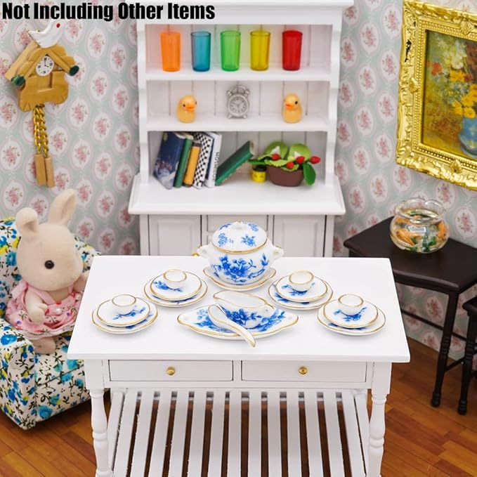 Odoria 1/12 Miniature Dish Dinnerware Set 17Pcs Dollhouse Decoration Accessories, Blue Blossom
