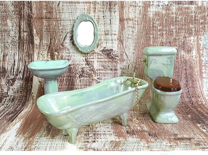 BESTLEE Dollhouse Furniture Miniature Bathroom Accessories Set 4PCS-1:12 Scale (Light Green)