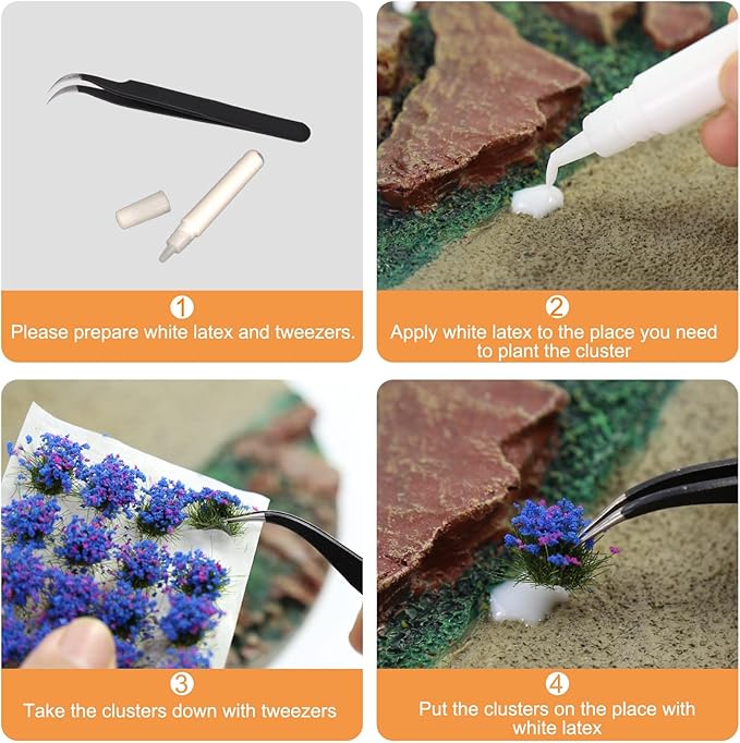Miniature Vegetation Bushy Shrubs Tuft Flowers with Model Bases War Game DIY Railway Terrain Scenery (D)