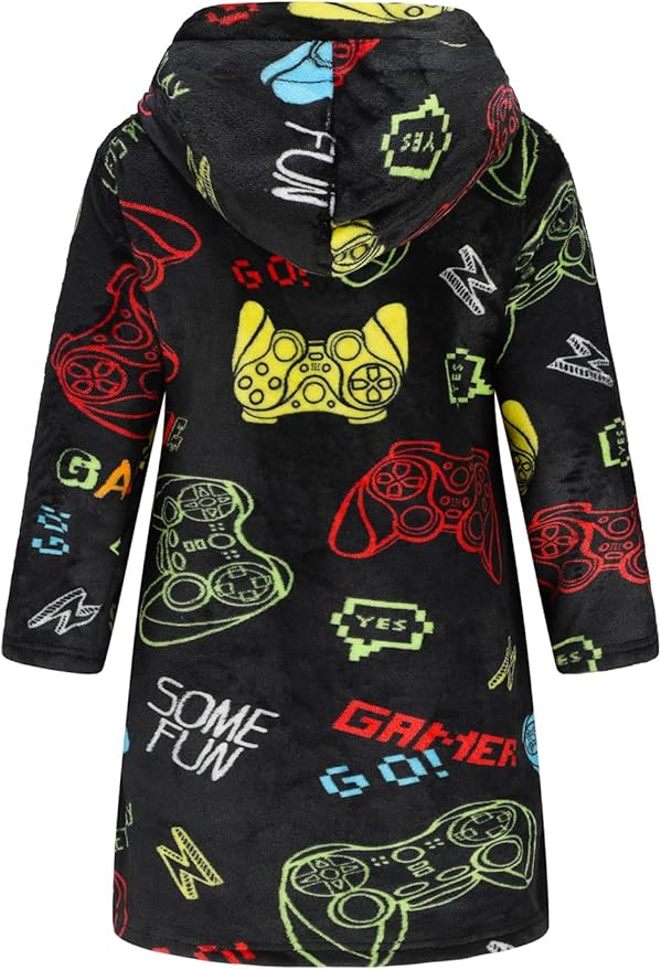 Boys Fleece Robe Hooded Toddler Soft Bathrobe Pajamas Sleepwear for Kids Girls 2-16 Years