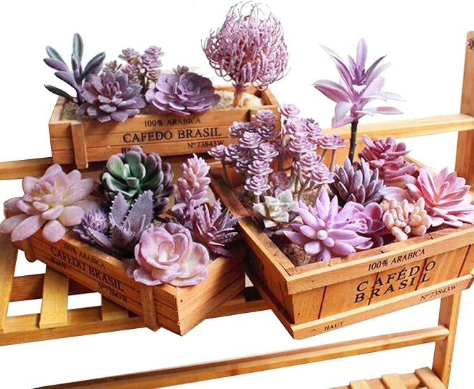 Cayway 15 PCS Artificial Succulent Plants, Fake Succulent Purple Unpotted Faux Succulent Assortment in Flocked Blue in Different Type for Birthday Home Decor Indoor Wall Garden DIY