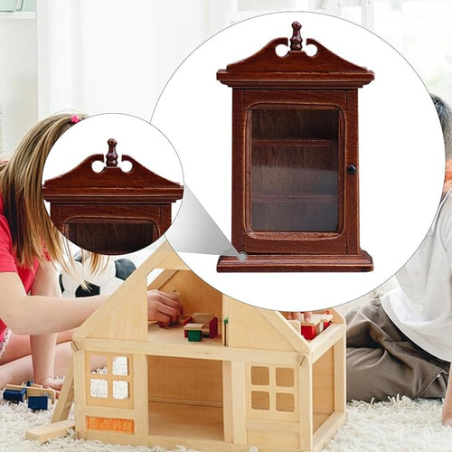 1:12 Scale Dollhouse Cabinet Simulation Accessories Toy Scenery Supplies Wooden Miniature Wall Shelf for Home Living Room