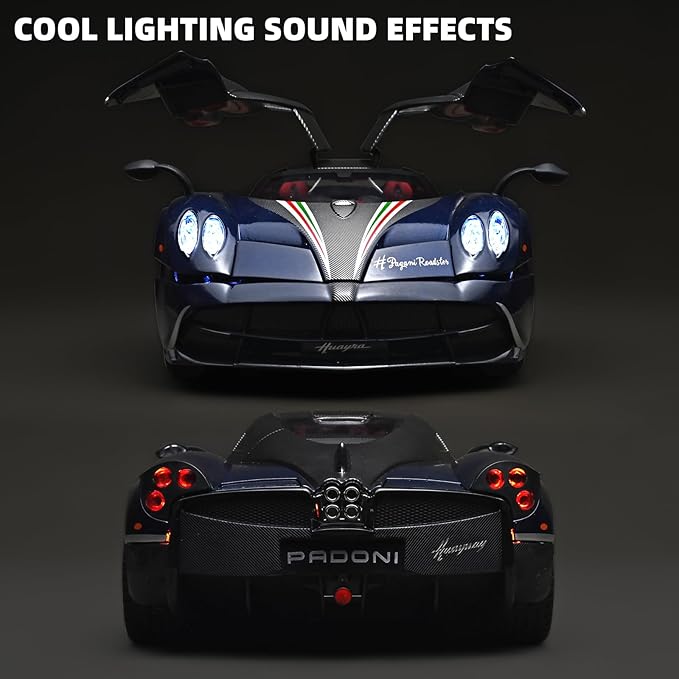 Car Toys for Boys 1 18 Scale Diecast Cars Compatible for Pagani Huayra Dinastia Model Car Kits Collection,Metal Pull Back Cars with Light and Sound,Toy Cars for Boys Age 4-7（Blue）