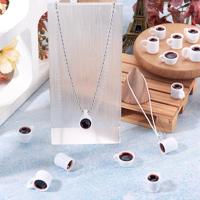 Craftdady 24pcs Resin Coffee Cup Dollhouse Miniature Coffee Dangle Earring Charms Cute Hang Ornament White Mug Mini Coffee Cup 16-20.5 mm for Home Decorations DIY Keychain Craft Jewelry Making