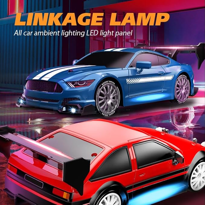 1:24 Scale RC Drift Car, 30KM/H 4WD 2.4GHz Remote Control Cars with LED Light, Racing and 4 Drifting Wheels, High Speed RC Racing Cars Perfect Toy Gift for Teen Adults