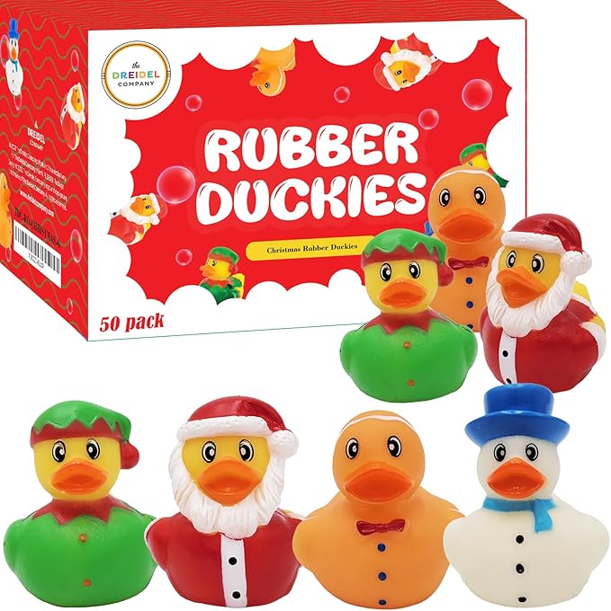 50 Christmas Holiday Rubber Duck Toy Duckies for Kids, Bath Birthday Gifts Baby Showers Summer Beach and Pool Activity, 2" (50-Pack)