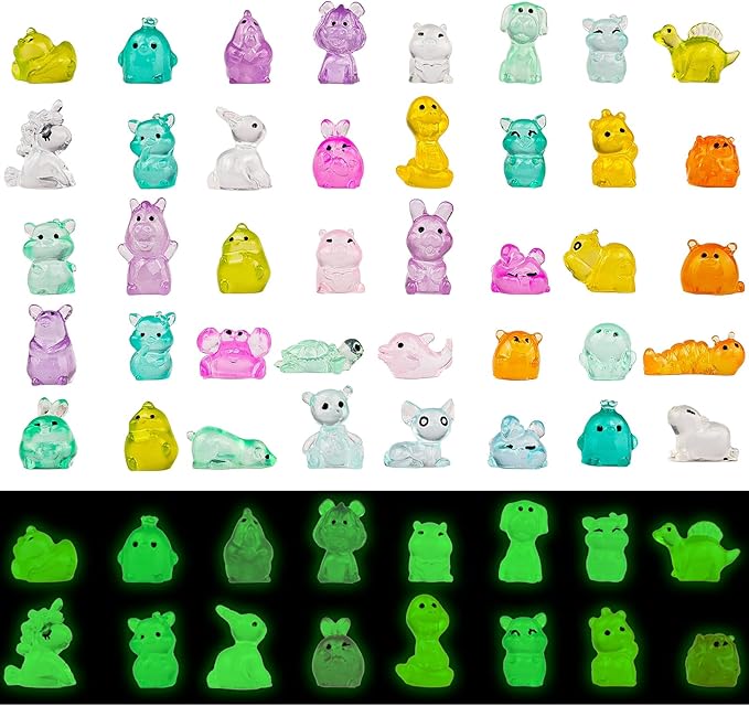 200pcs Multicolor Mini Resin Animals Luminous Tiny Ducks Figures for Micro Fairy Garden Accessories Micro Landscape Ornaments DIY Mini Garden Outdoor Decor Dinosaur Rabbit Flamingo Owls Ocean Animal