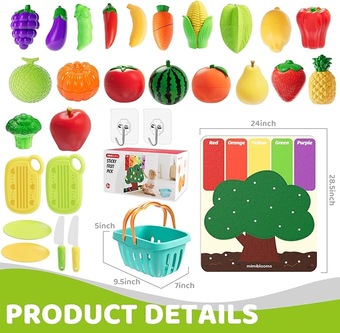 Play Food Set with Cutting Fruits&Felt Tree Mat, Pretend Food Play Kitchen Accessories, Toy Kitchen Food Playset for Toddlers, Preschool Learning Toys for Kids Ages 3 4 5 6 Boys Girls Gift