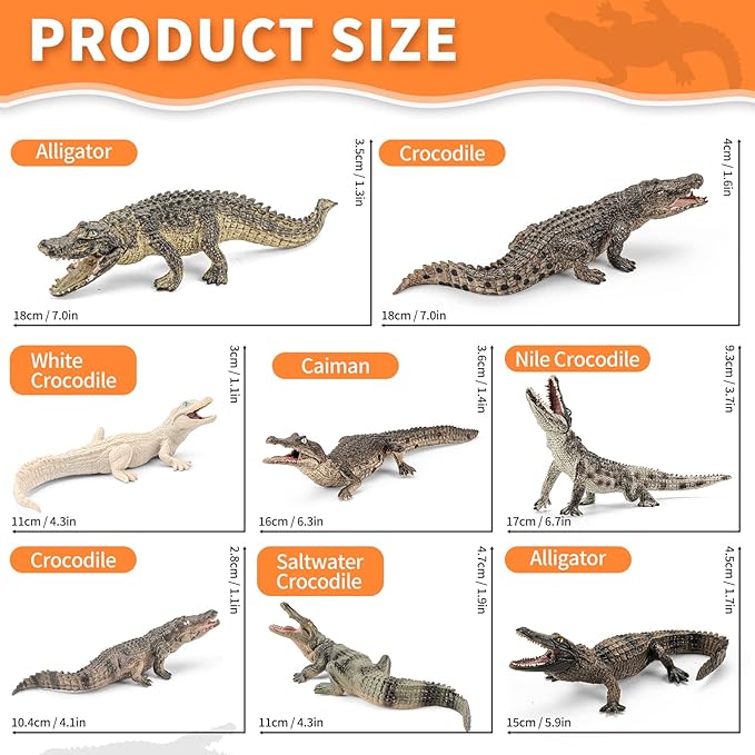 8PCS Large Safari Alligator Crocodile Animal Toy Family Figurines,Includes American,Nile,Saltwater Crocodile and Alligators with their babies, Party Favors Cake Toppers Gift for Boy Girl Kids
