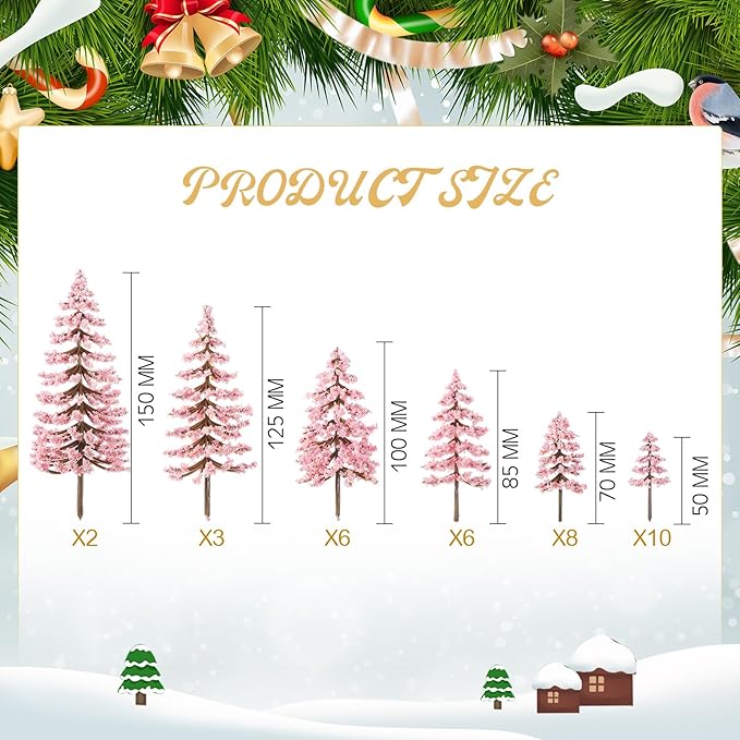 Skylety 35 Pieces Model Trees 1.2-6.3 Inch Mixed Miniature Trees Diorama Supplies Fake Plants Train Scenery Landscape Christmas Village Architecture DIY Crafts(Pink,Cedar)