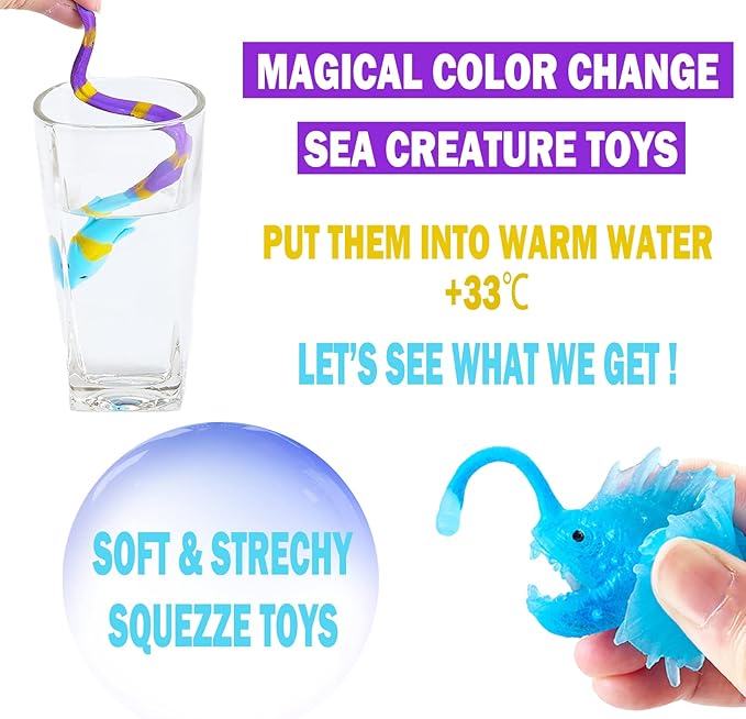 Color Changing Mold Free Bath Toys for Toddlers & Kids - Color Change Sea Creatures Ocean Animal Toys & Glow in The Dark Toy with Bath Book (13 Pack)