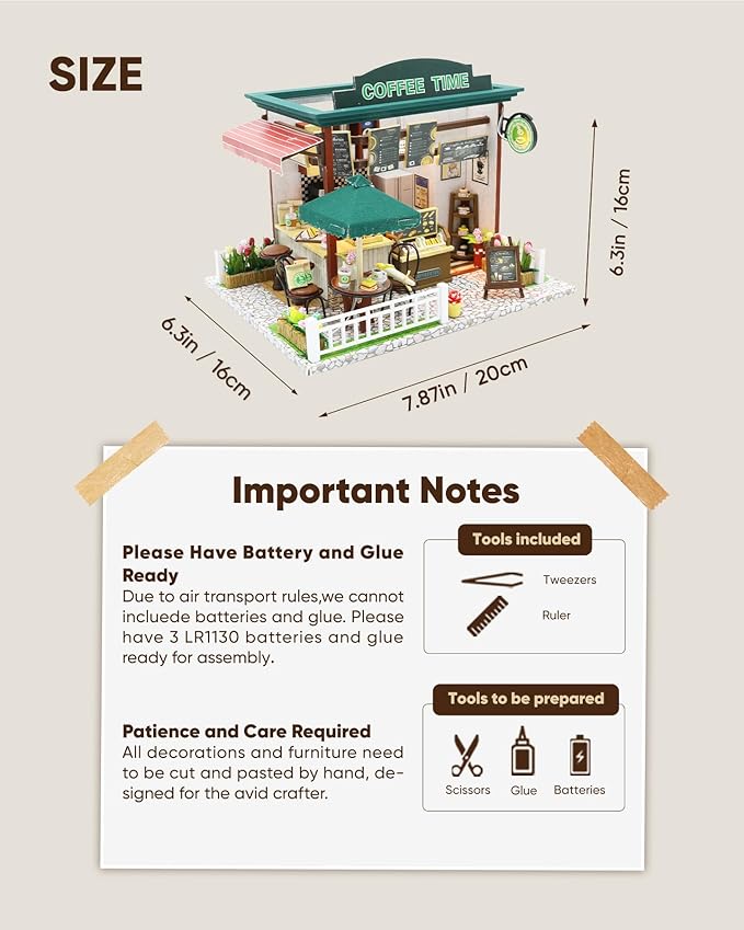 Miniature House Kit, Miniature Dollhouse Mini Houses for Beginners, DIY Dollhouse Kit for Adults to Build, Model Building Craft Diorama Kit, Ideal Gifts for Birthday, Christmas(Coffee Shop)
