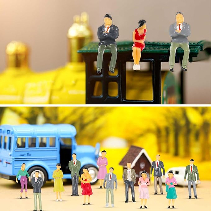 Juexica 50 Pcs Mini People Figurines 1: 50 Scale Model Trains Architectural Painted People Figures Tiny Human Plastic Miniature Figurines Sitting Standing Figures for Miniature Scenes (Stylish Style)