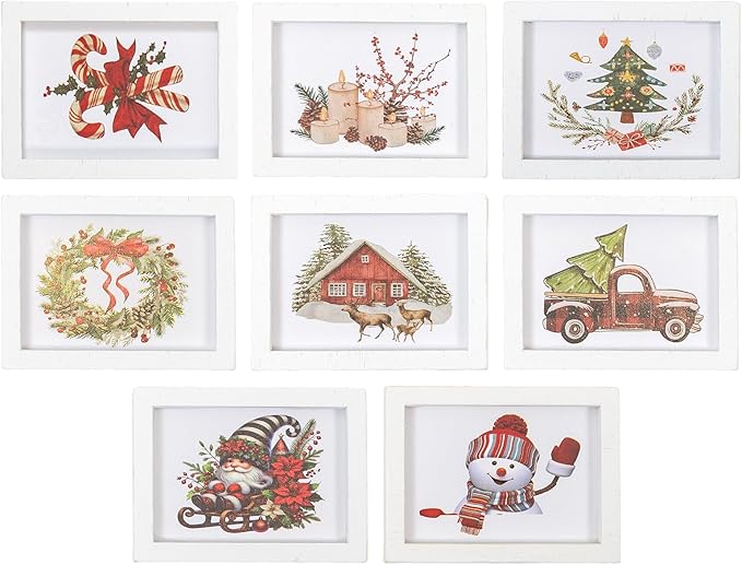 SAMCAMI Miniature Dollhouse Accessories Christmas, Mini Wall Art, 1/12 Scale Accessories, Dollhouse Miniatures, 8 Pieces