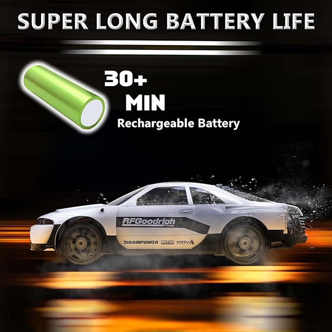 RC Drift Car 1:24 Remote Control Car 4WD 15KM/H High Speed Racing Sport Car with LED Lights RC Cars Toy for Kids Boys Girls Adults Gifts Birthday Christmas Rechargeable Batteries