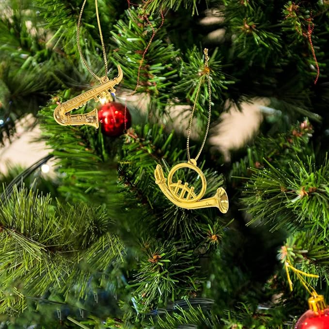 BESPORTBLE 14pcs Mini Musical Instrument Ornaments, Miniature Golden Trumpet Saxophone Harp Model Set for Christmas Tree Decor, Tiny Acrylic Instruments for DIY Crafts Dollhouse