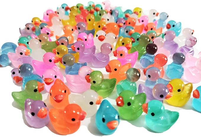 60 Pcs Mini Resin Ducks Luminous Tiny Ducks Miniature Duck Glow in The Dark for DIY Garden Dollhouse Duck Accessories Micro Landscape Aquarium Party Decor