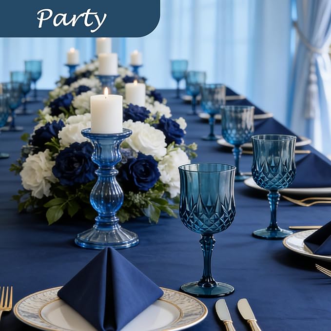 LEYIQU Plastic Wine Glasses, Plastic Goblets Vintage Style Cordial Drinking Glasses for Valentine’s Day, Wedding Reception, Grand Event Party Supplies (48, Navy Blue)