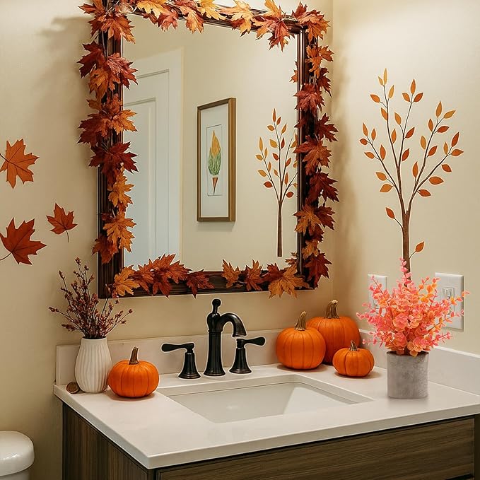 Coferset 2 Pack Fall Small Fake Plants Eucalyptus Potted Artificial Plants Fall Decorations for Home Shelf Office Bathroom Desk Farmhouse Room Coffee Table Decor Fall Decor (Fall Orange)