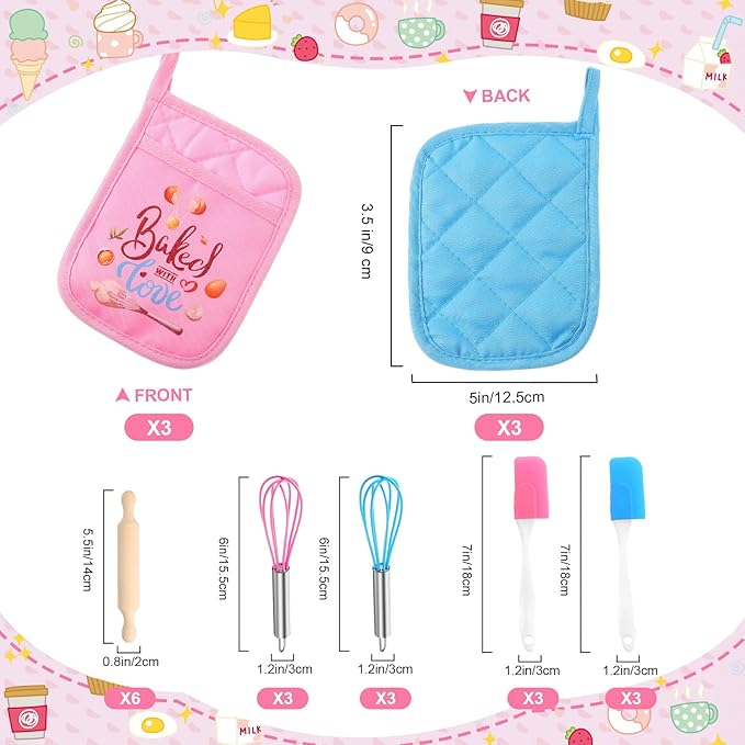 24 Pcs Kids Baking Supplies for Real Cooking Games Prize Party Favors, Valentines Gifts for Kids, Baking Cooking Birthday Party for Boys Girls Toddlers (Small)