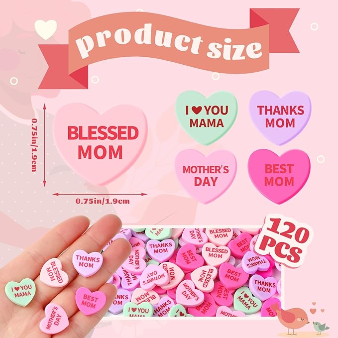 JUNEBRUSHS 120 Pcs Mothers Day Hearts Happy Mother's Day Mini Resin Heart Table Scatter Heart Confetti for Vase Filler Crafts Party Centerpiece Decorations