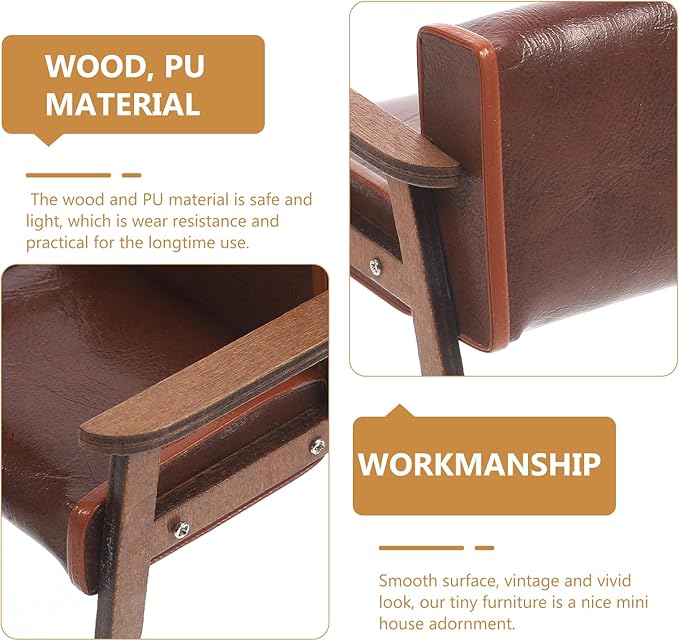 Dollhouse Sofa Armchair Upholstered Model Toy 1 12 Scale Miniature Living Room Furniture Chair Miniature Furniture Dollhouse Vintage Armchairs Mini Leather Sofa Chairs Single Sofa
