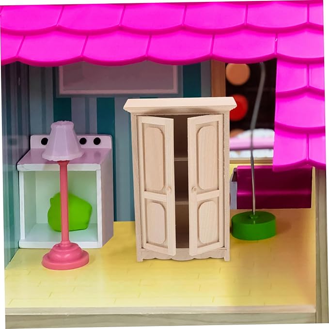 Dollhouse Miniature Wooden Cabinet Elegant Storage Shelves for Collectible Display and Dollhouse Decoration for Miniature Scenes and Home Decor