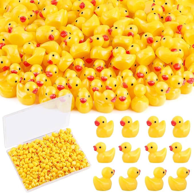 200PCS Mini Resin Animals Cute Yellow Tiny Ducks,Miniature Duck Figures to Hide,Little Animal Small Figurines Bulk for Topper Desk Garden Dollhouse Landscape Aquarium Ornaments DIY Crafts & Decor