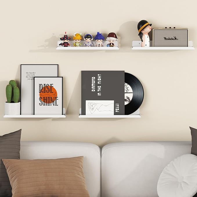 Lifewit Floating Shelves for Wall, 10 Pack White Acrylic Shelf 15" Room Decor for Bookcase/Vinyl Record Display/Photo/Picture in Bedroom, Living Room, Bathroom, Kitchen Storage and Organization