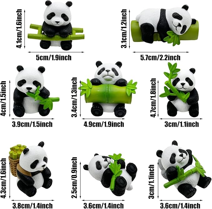 Cayway 8 PCS Mini Panda Set, Panda Bamboo Toys Miniature Panda Decor Fairy Garden Animals for Plant Pots Bonsai Craft, Micro Landscaping Decoration