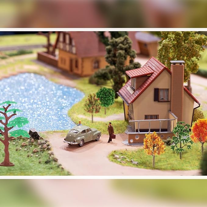 Canlierr 28 Pcs Miniature Model Trees for Diorama Mini Tiny Fake Plastic Fall Maple Trees with 40g Faux Moss for Villages, Craft, Model Train Autumn Scenery Accessories