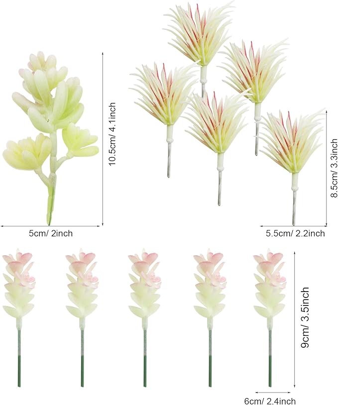 Cayway 20 PCS Artificial Succulents Picks Creamy White Artificial Succulent Plants, Fake Succulent Assortment in Flocked in Different Type for Indoor and Outdoor Home Decor Floral Arrangements