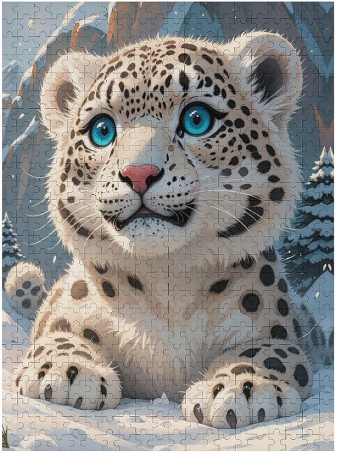 Jigsaw Puzzles for Adults 500 Piece - Cute Snow Leopard Wooden Puzzle,Puzzle Games,Stress Relief Games,Funny Puzzles，Unique Gifts for Wall Art，Family Puzzles，Educational Games