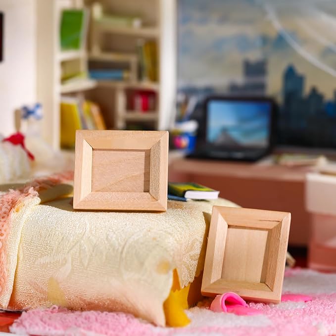 12 Pcs Dollhouse Picture Frames 1:12 Scale Miniature Picture Frames for Dollhouse Small Photo Frame Mini Wooden Dollhouses Accessories Mini House Decoration Simulation for Craft Artwork(1.7 Inches)