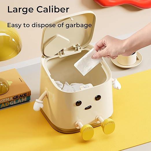 AIWE7D Mini Trash Can with Lid and Brush, Small Desktop Trash Can for Desk, Bathroom, Bedroom, Kitchen, Car, Office flip top Waste Basket Small Garbage can Hidden Bag Cute Compact Garbage Bin(Basic)