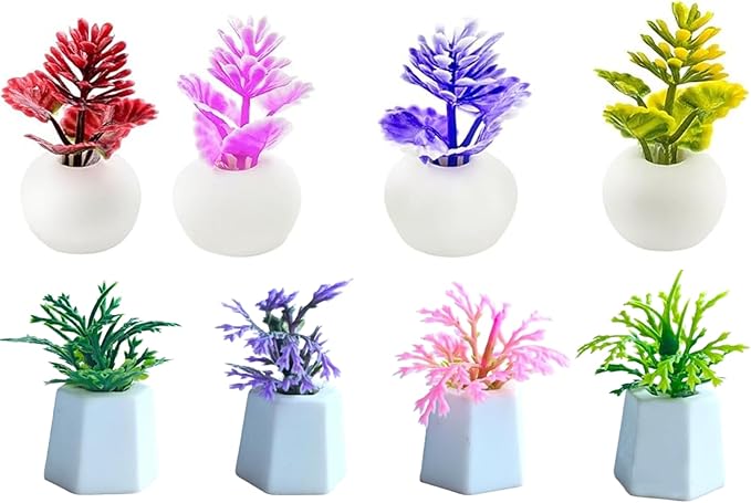 8 Pcs Miniature Potted Plants Set – 1:12 Scale Dollhouse Greenery Ornaments, Realistic Tiny Bonsai & Flower Pots for Fairy Garden, Terrarium, Desk Display, DIY Craft & Micro Landscape Decoration（ B ）