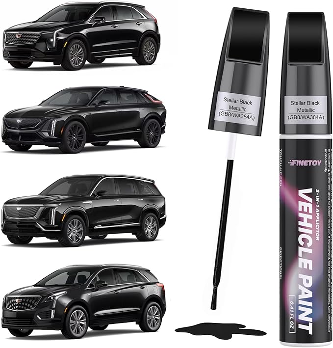 Stellar Black Metallic(GB8/WA384A) Touch up Paint for Cadillac, Quick & Easy Fix for Car Scratches, 2 in 1 Car Touch up Paint with Pen Tip and Brush, Auto Scratch Repair Pen with Exact Color Match
