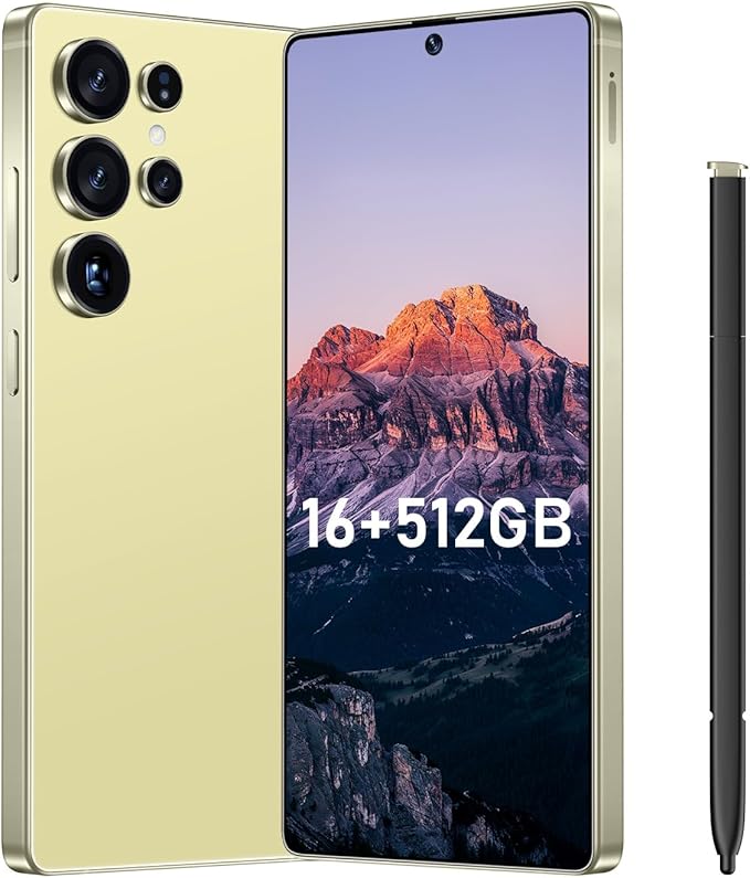 Bnjbmj I25 Ultra Flagship Killer Smartphone - Snapdragon 8 Gen 3, 16GB+512GB, Massive 6.99" FHD+ Display, 108MP+68MP Pro Cam, 7000mAh 2-Day Battery, Android 14, Includes Stylus Pen (Yellow)