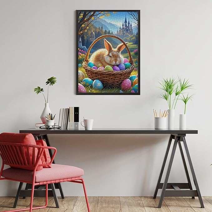 Sleeping Bunny Easter – 1000 Piece Holiday Wooden Jigsaw Puzzle, Cute Sleeping Bunny Scene, Brain Challenge, Fun Family Activity
