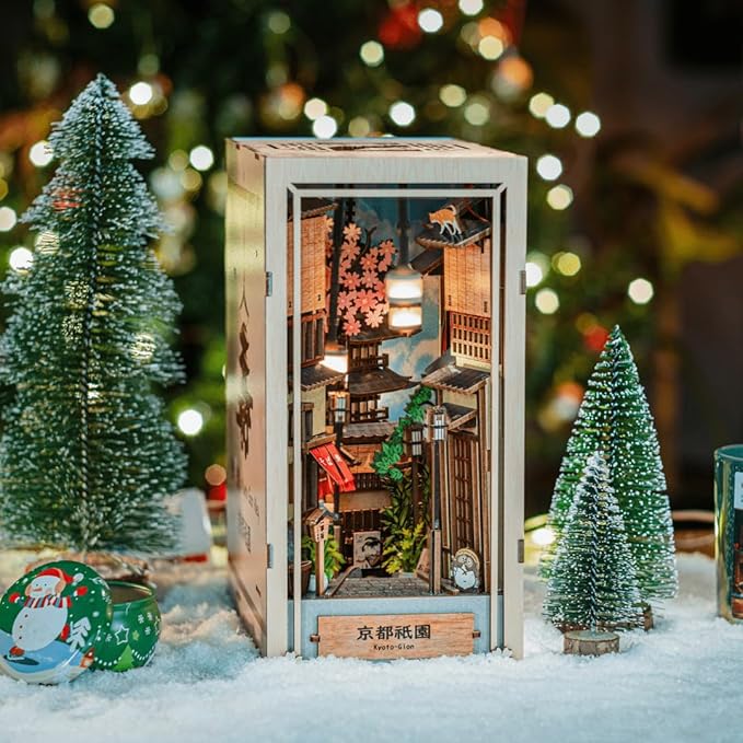 Anavrin Book Nook Kit Kyoto Gion – DIY 3D Wooden Booknook for Adults, Teens and Book Lovers, Bookshelf Insert Library Decor, Creative Gift for Family, Friends, and Elderly