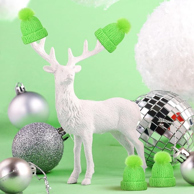 Bencailor 48 Pcs Mini Christmas Knitting Hats and Mini Christmas Scarf Set Knitting Doll Hat Scarf Santa Knit Hat Tree Ornaments for DIY Craft Art Doll Decoration (Lime Green)