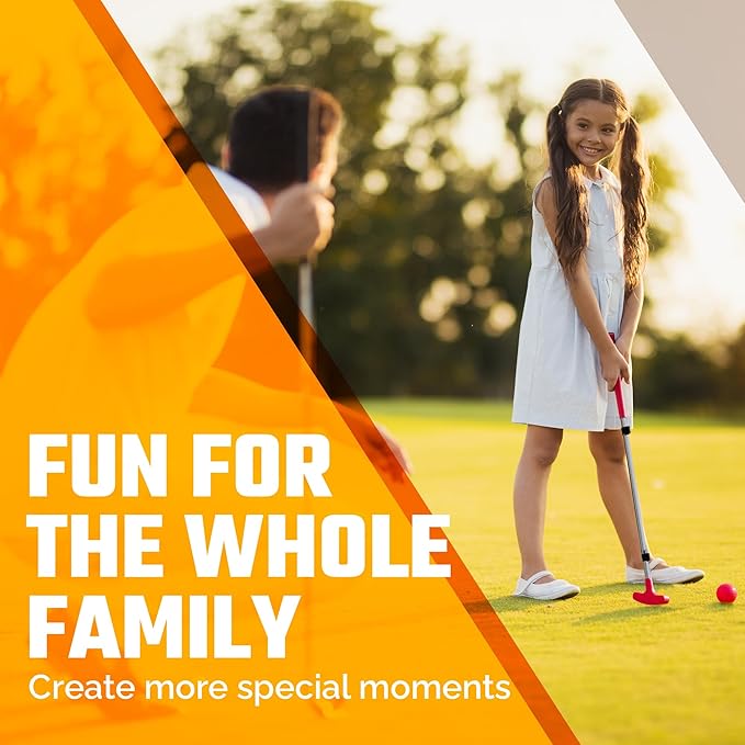 Go For It Golf Kids Putter - Extendable Shaft for Junior Golfers - Adjustable Size for Right and Left Hand - Perfect Training Club for Kids - Includes 3 Balls, Cup with Flag 17"-35"