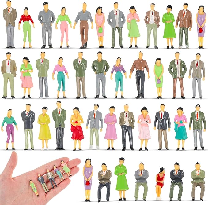 Juexica 50 Pcs Mini People Figurines 1: 50 Scale Model Trains Architectural Painted People Figures Tiny Human Plastic Miniature Figurines Sitting Standing Figures for Miniature Scenes (Stylish Style)