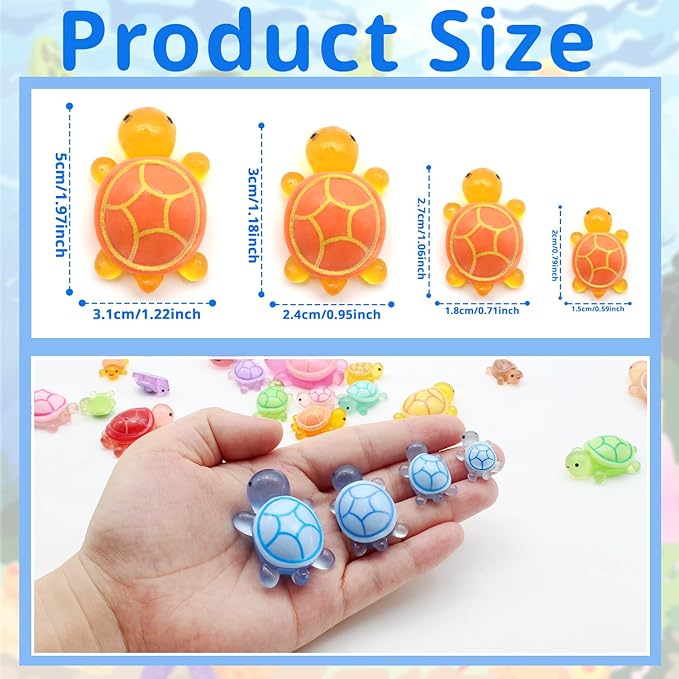 Anvin 40 Pcs Miniature Turtles Glow in The Dark Turtle Figurines Set Cute Resin Tortoises in 4 Sizes & 10 Vibrant Colors- Perfect for Fish Tank, Dollhouse, Aquarium, Fairy Gardens, Unique Gifts