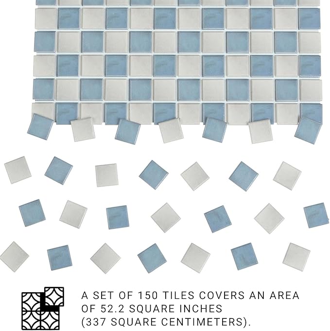150 pcs, Dollhouse Flooring, 1:12 Scale Doll House Tiles, Miniature Checkerboard Floor, REDUCIO! (Blue and Soft Grey)